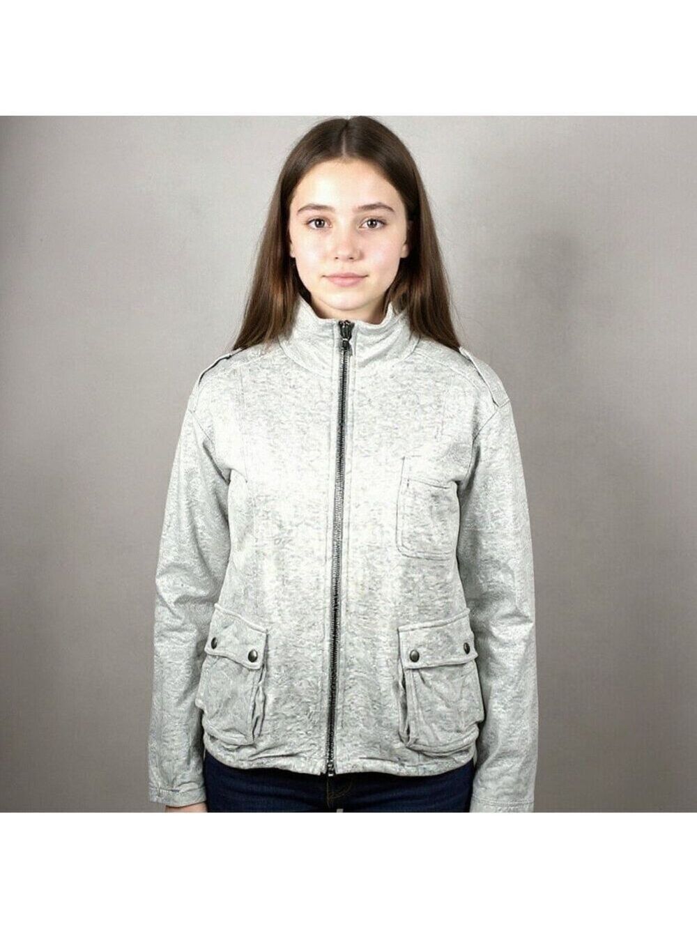 Kensie Girl Grey Utility Jacket Soft Zip-Up Moto Style with Pocket Detail Size L